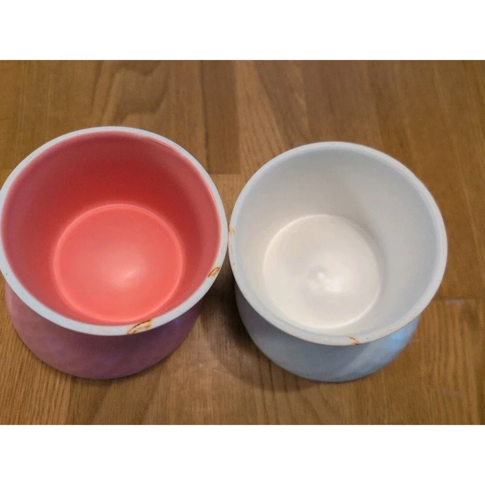 Cat Food Bowl Set Tilted Elevated White & Pink Ceramic Cute!! 5